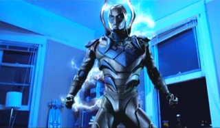 Illustration for article titled The first photos of the Blue Beetle's live-action transformation